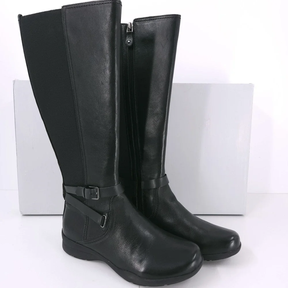 Jambu Taylor Knee High Leather Black‎ Booties Buckle Zip Womens Size 7.5 M